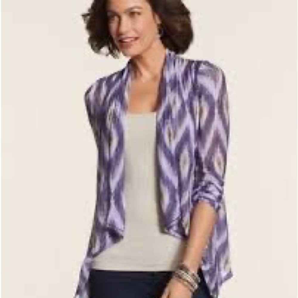 Chico's Lavender & White Ikat Open-Front Draped Jacket